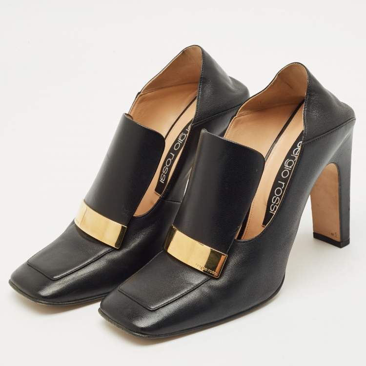 Pre Owned Sergio Rossi Black Leather Block Heel Square Toe Mules Size 41 