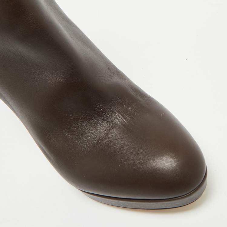 Pre Owned Sergio Rossi Dark Brown Leather Zip Ankle Length Boots Size 38.5