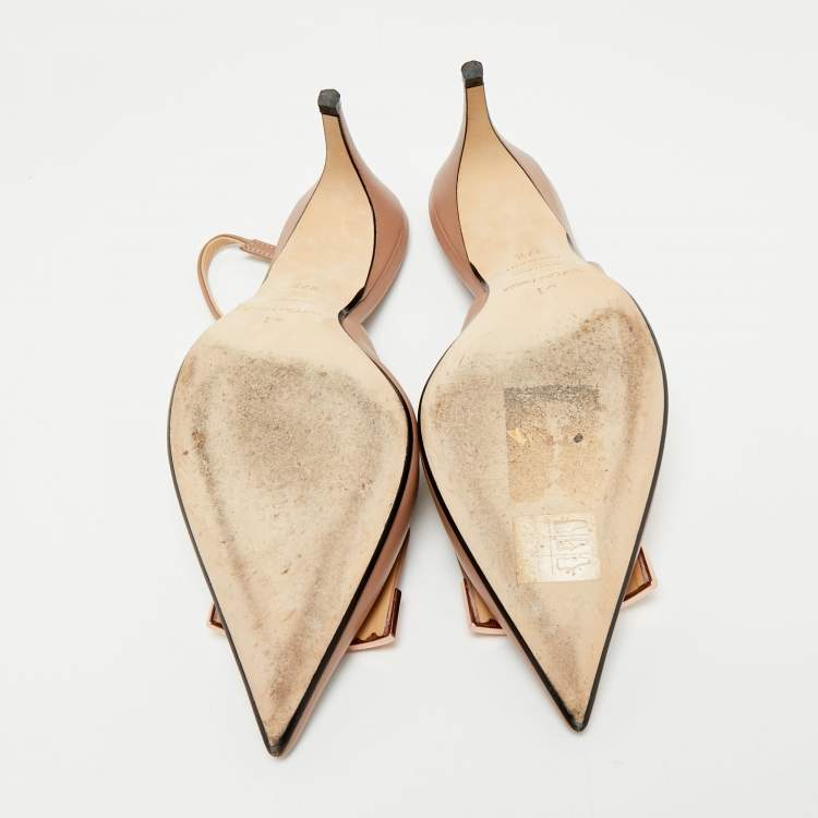 مملوكة مسبقًا Sergio Rossi Beige Leather Scarpe Donna Slingback Platform Pumps Size 37.5