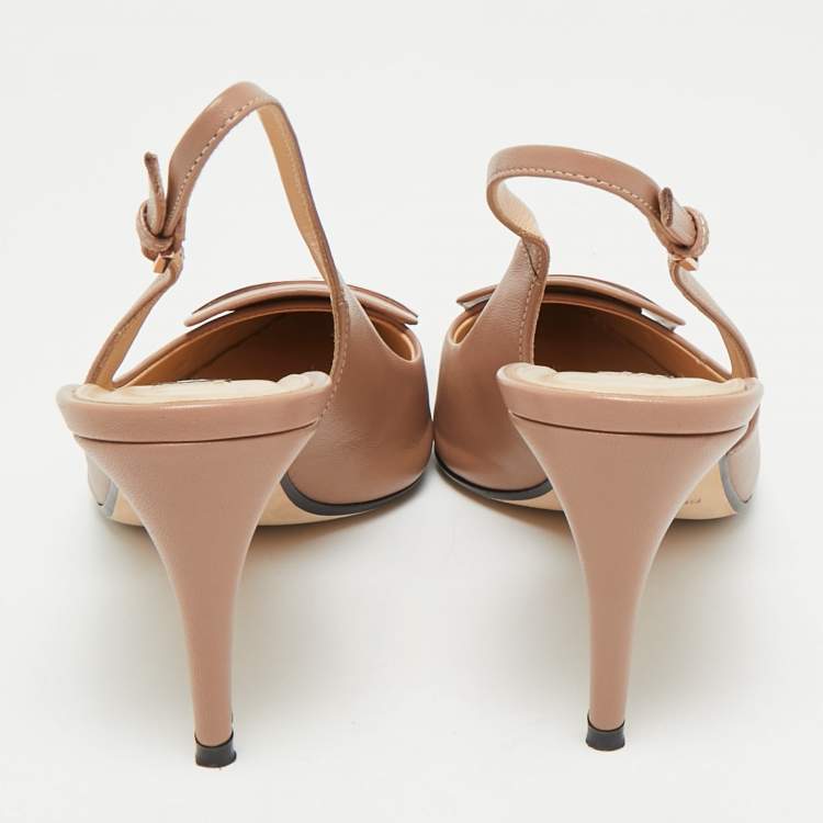 مملوكة مسبقًا Sergio Rossi Beige Leather Scarpe Donna Slingback Platform Pumps Size 37.5