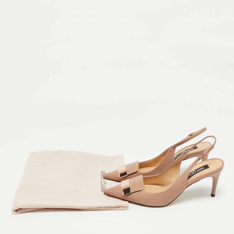 مملوكة مسبقًا Sergio Rossi Beige Leather Scarpe Donna Slingback Platform Pumps Size 37.5