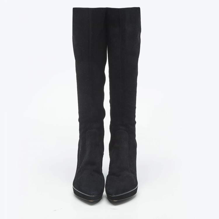 Pre Owned Sergio Rossi Black Suede Knee Length Boots Size 39