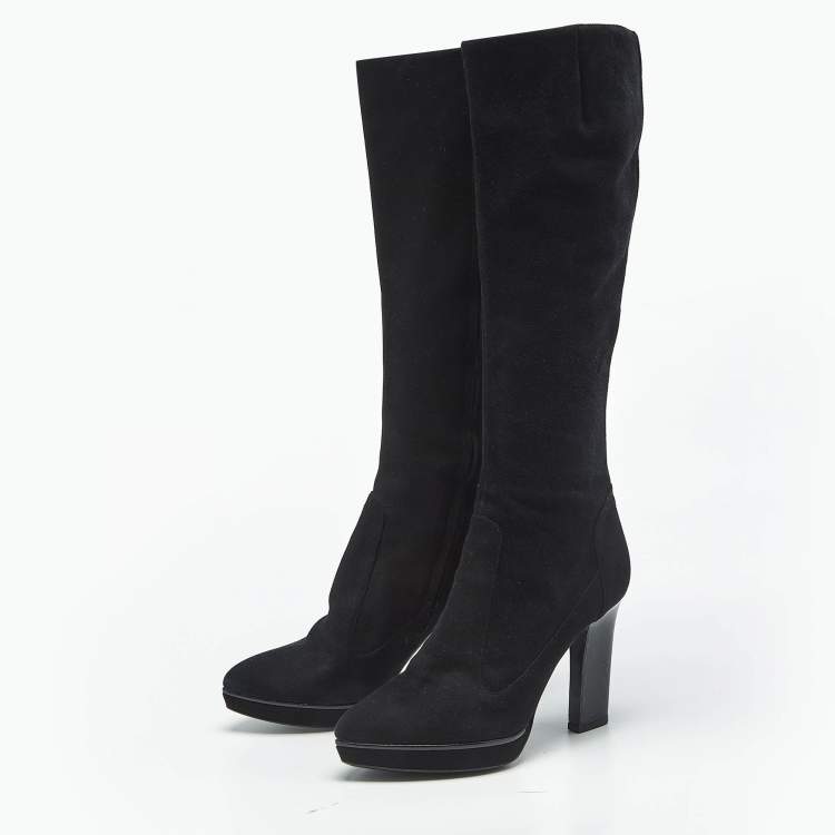 Pre Owned Sergio Rossi Black Suede Knee Length Boots Size 39
