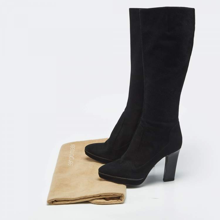 Pre Owned Sergio Rossi Black Suede Knee Length Boots Size 39