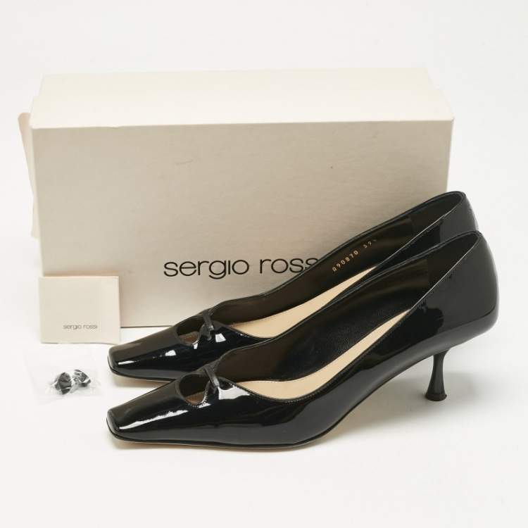 Pre Owned Sergio Rossi Black Patent Leather Square Toe Pumps Size 39.5