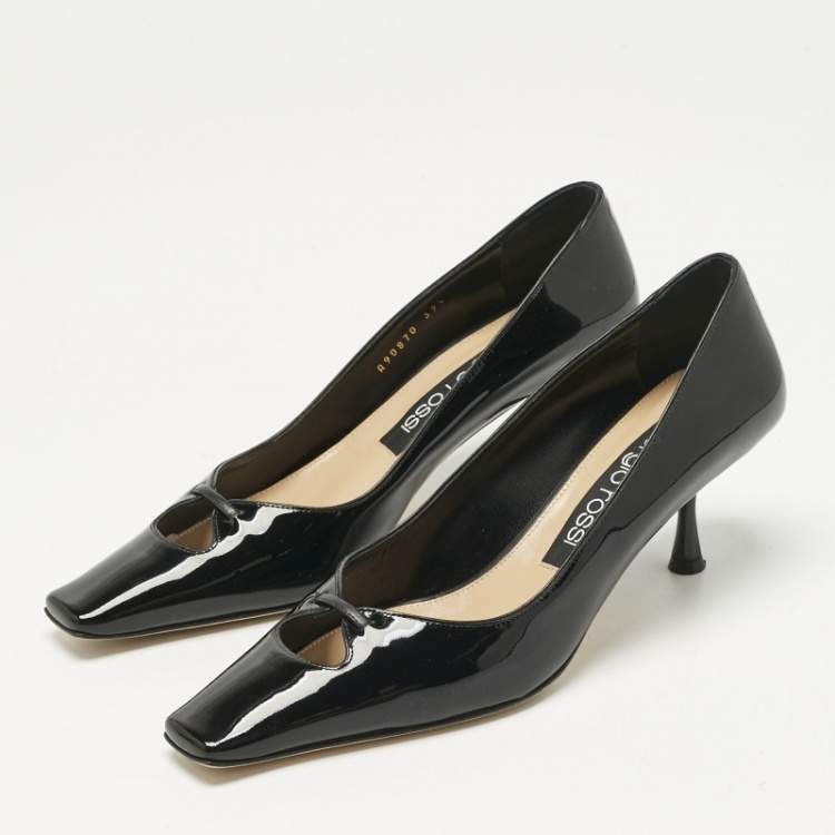 Pre Owned Sergio Rossi Black Patent Leather Square Toe Pumps Size 39.5