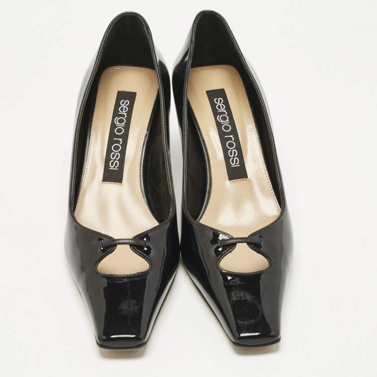 Pre Owned Sergio Rossi Black Patent Leather Square Toe Pumps Size 39.5