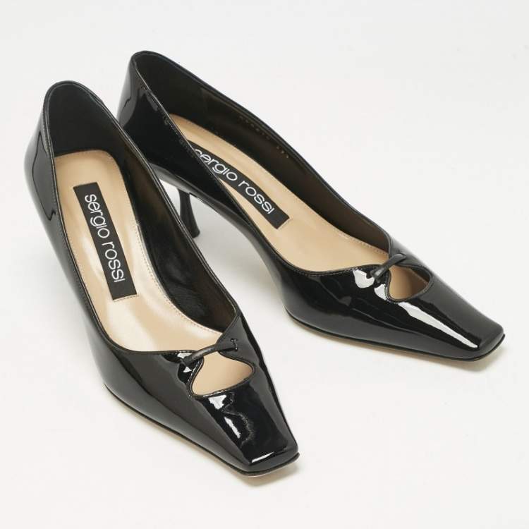 Pre Owned Sergio Rossi Black Patent Leather Square Toe Pumps Size 39.5