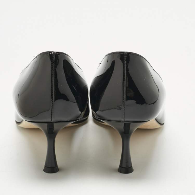 Pre Owned Sergio Rossi Black Patent Leather Square Toe Pumps Size 39.5
