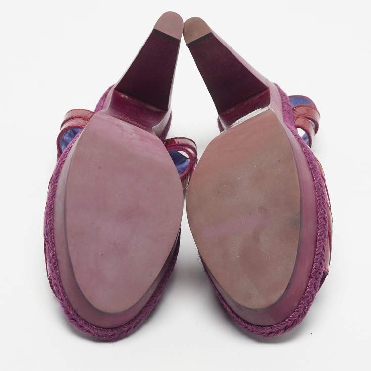 Pre Owned Sergio Rossi Purple Patent Leather Wooded Platform Sandals Size 41