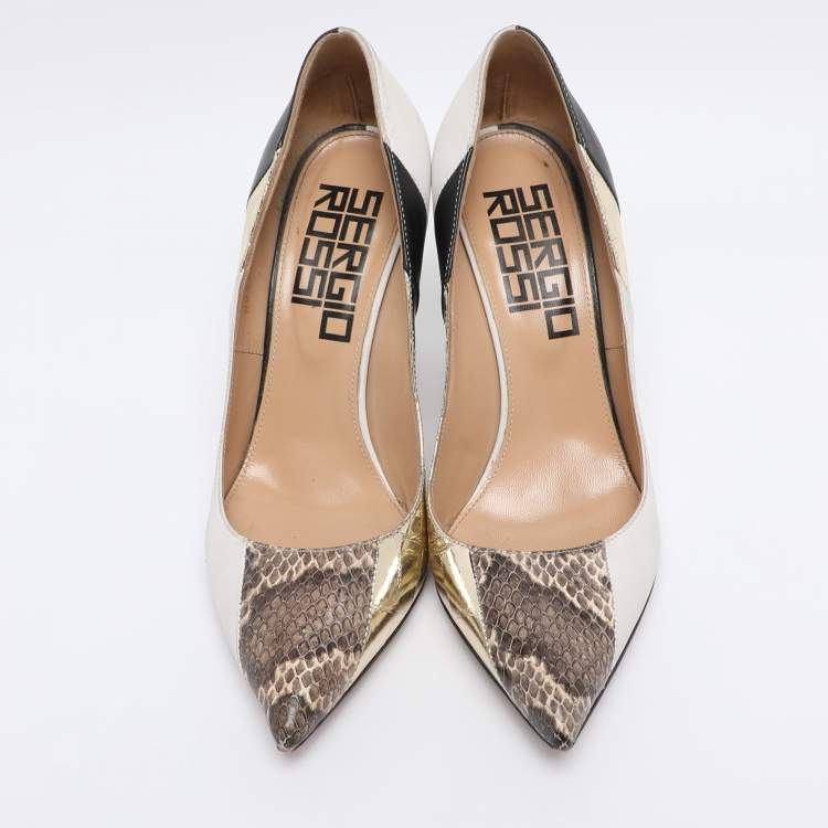 Pre Owned Sergio Rossi Multicolor Leather and Python Pumps Size 36.5