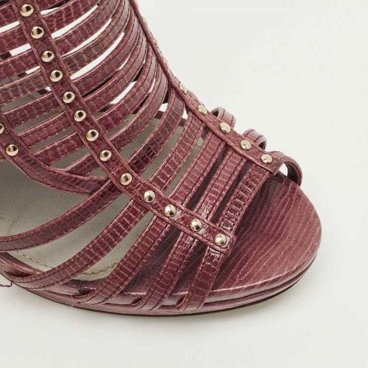 Pre Owned Sergio Rossi Purple Lizard Embossed Leather Gladiator Sandals Size 37