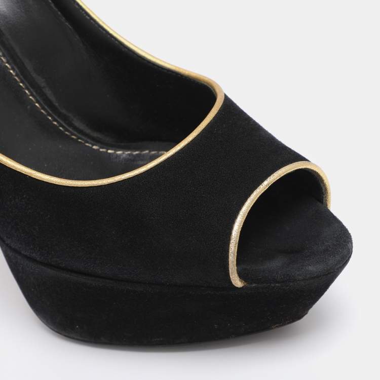 Pre Owned Sergio Rossi Black Suede Peep Toe Platform Pumps Size 40