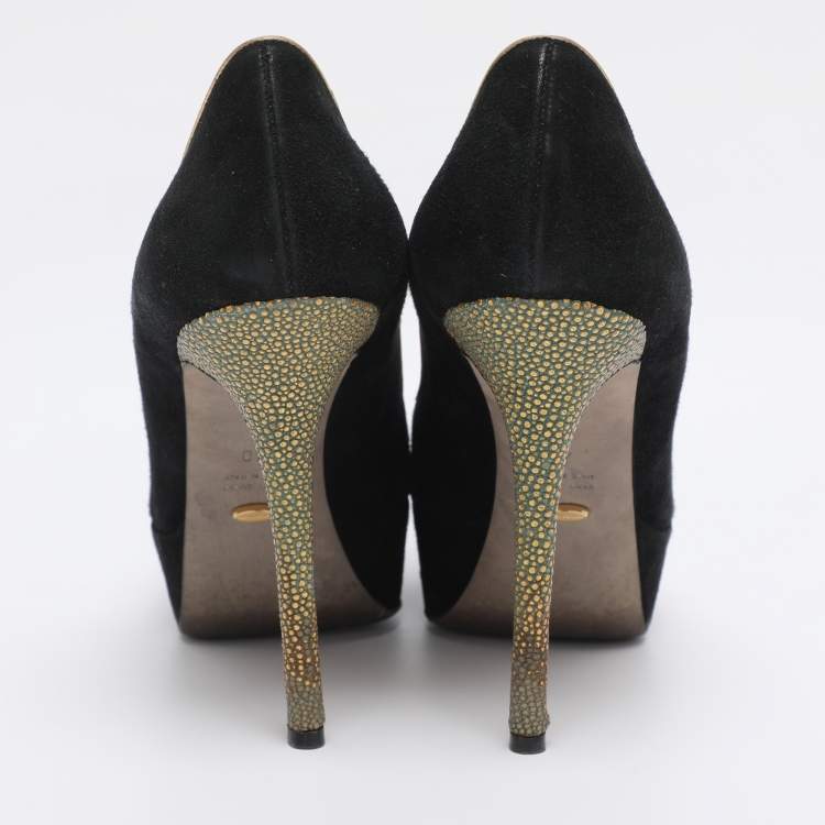 Pre Owned Sergio Rossi Black Suede Peep Toe Platform Pumps Size 40