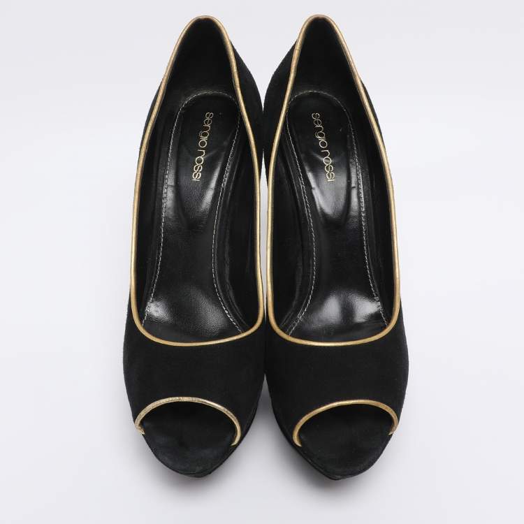 Pre Owned Sergio Rossi Black Suede Peep Toe Platform Pumps Size 40