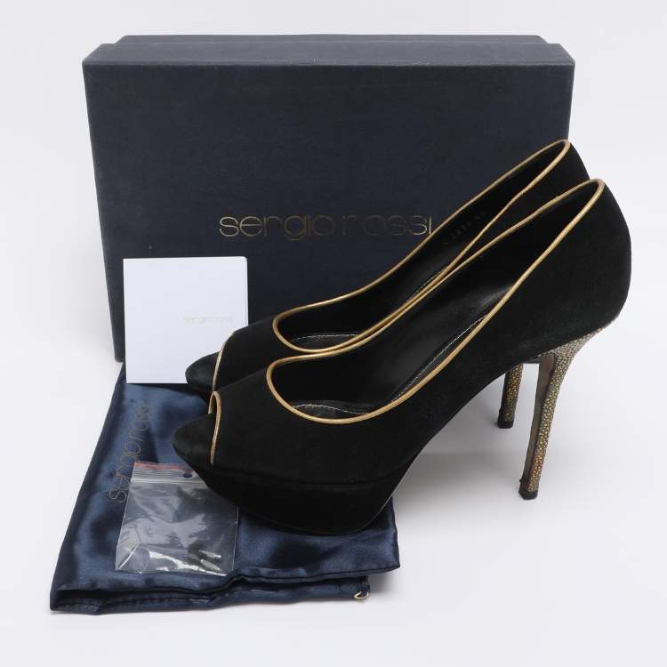 Pre Owned Sergio Rossi Black Suede Peep Toe Platform Pumps Size 40