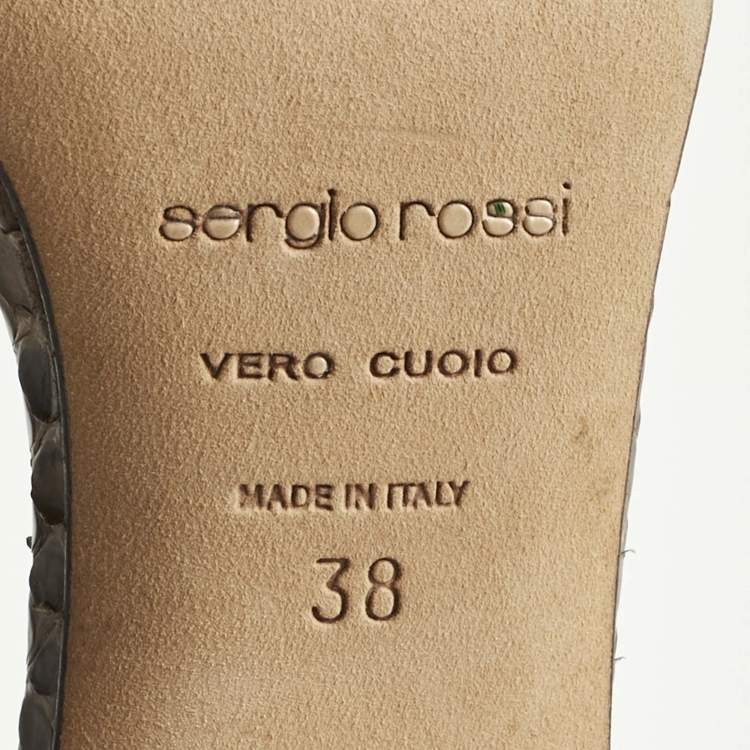 Pre Owned Sergio Rossi Brown Leather and Python Leather Ankle Strap Sandals Size 38