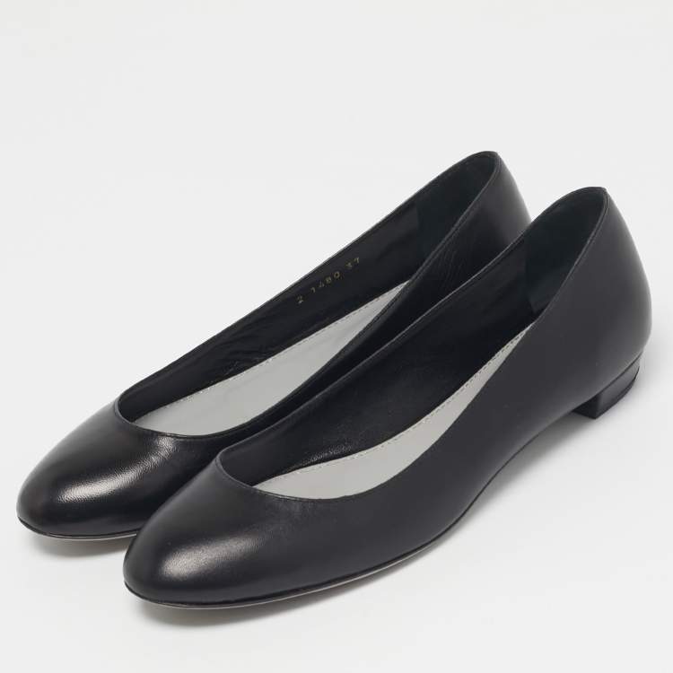 Pre Owned Sergio Rossi Black Suede Round Toe Ballet Flats Size 37