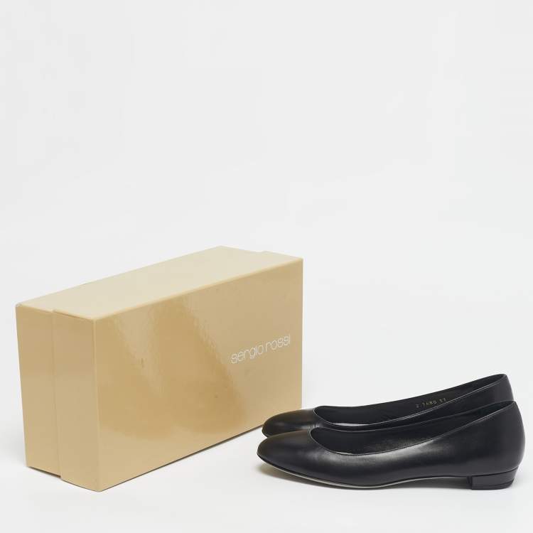 Pre Owned Sergio Rossi Black Suede Round Toe Ballet Flats Size 37