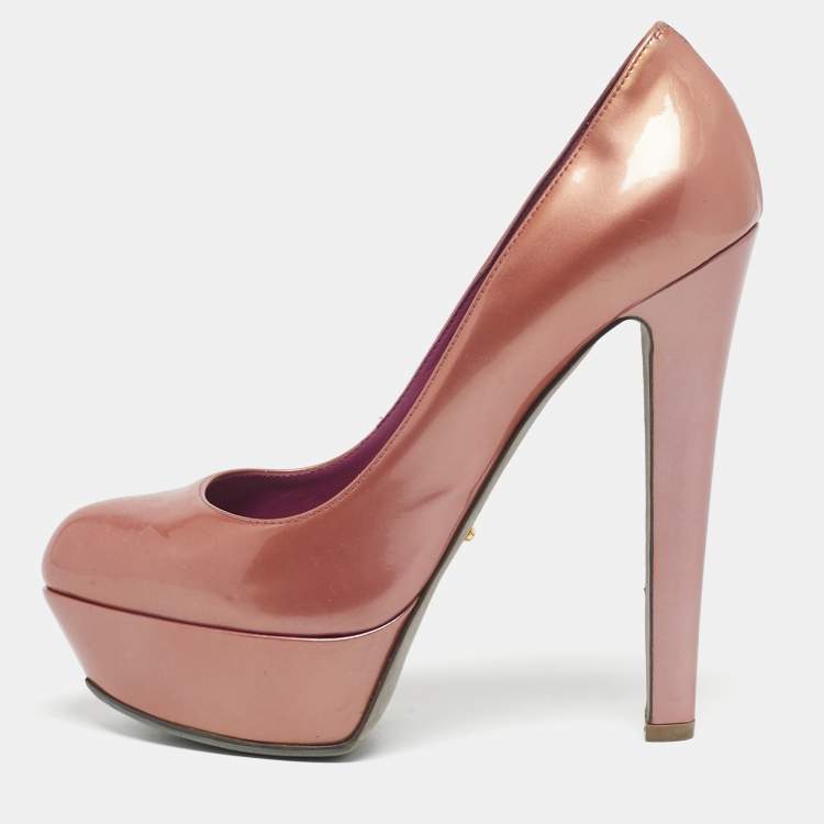 Pre Owned Sergio Rossi Metallic Patent Leather Round Toe Platform Pumps Size 38