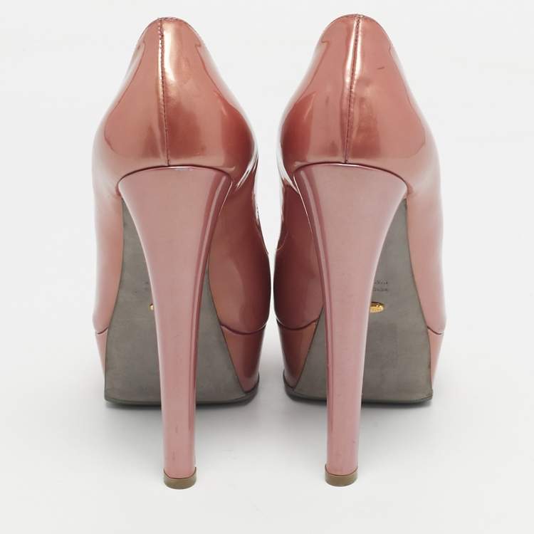 Pre Owned Sergio Rossi Metallic Patent Leather Round Toe Platform Pumps Size 38