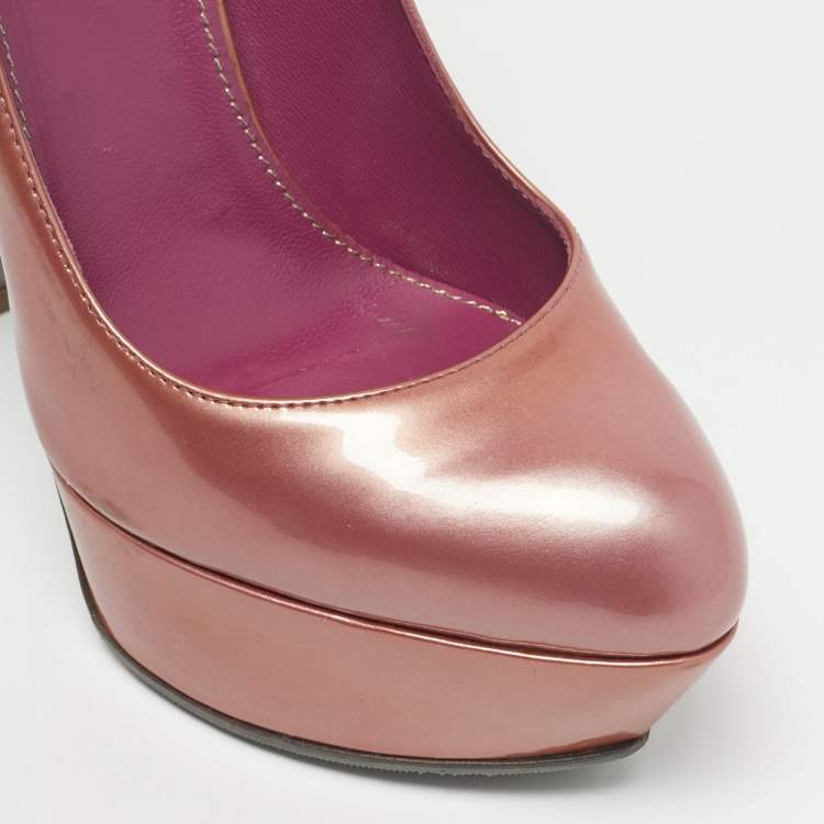 Pre Owned Sergio Rossi Metallic Patent Leather Round Toe Platform Pumps Size 38