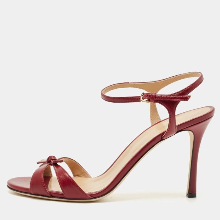 Pre Owned Sergio Rossi Burgundy Leather Ankle Strap Sandals Size 40
