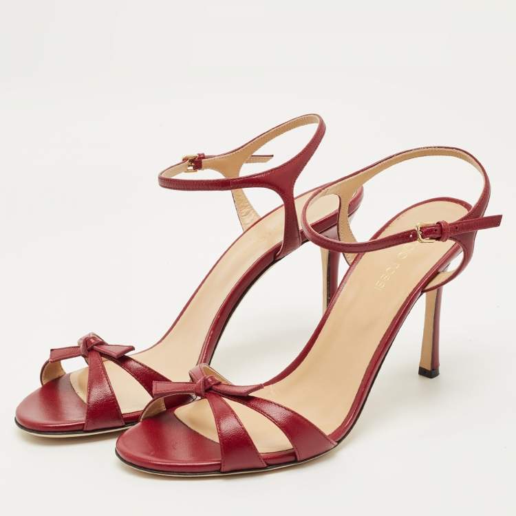 Pre Owned Sergio Rossi Burgundy Leather Ankle Strap Sandals Size 40