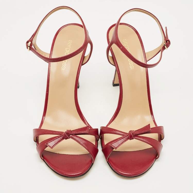 Pre Owned Sergio Rossi Burgundy Leather Ankle Strap Sandals Size 40