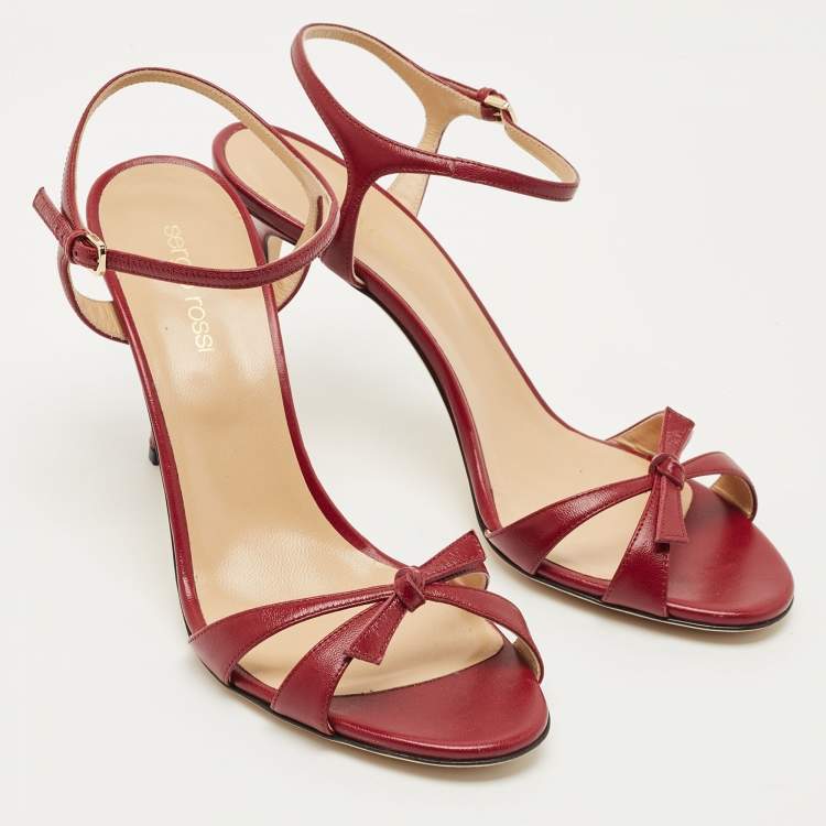Pre Owned Sergio Rossi Burgundy Leather Ankle Strap Sandals Size 40
