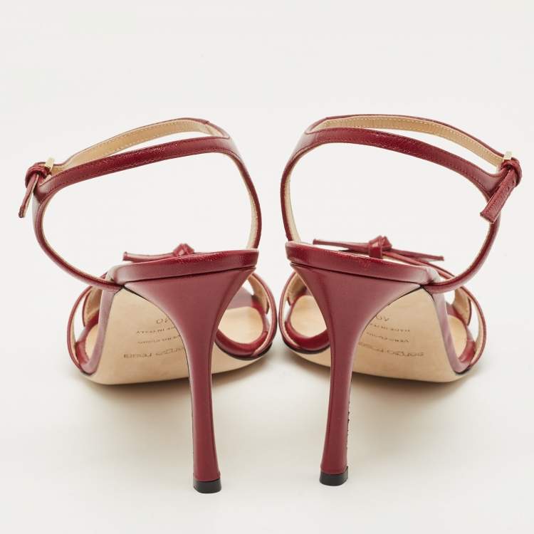 Pre Owned Sergio Rossi Burgundy Leather Ankle Strap Sandals Size 40