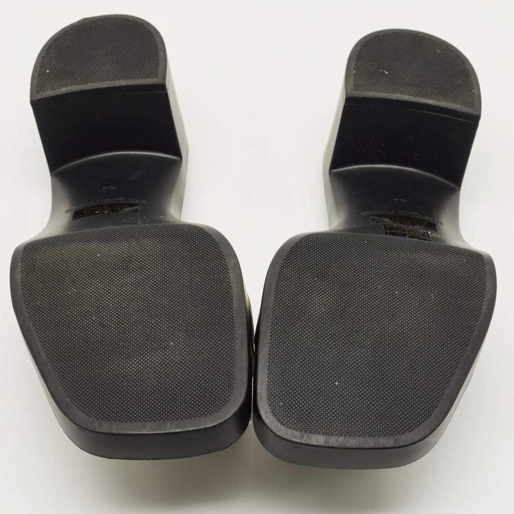 Pre Owned Sergio Rossi Black Rubber Crystal Embellished Block Heel Slides Size 40