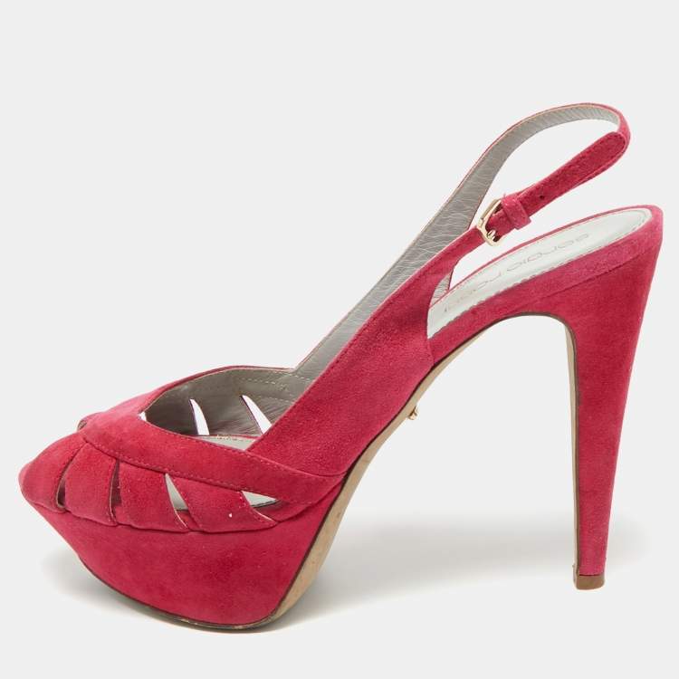 Pre Owned Sergio Rossi Pink Suede Platform Slingback Sandals Size 38.5