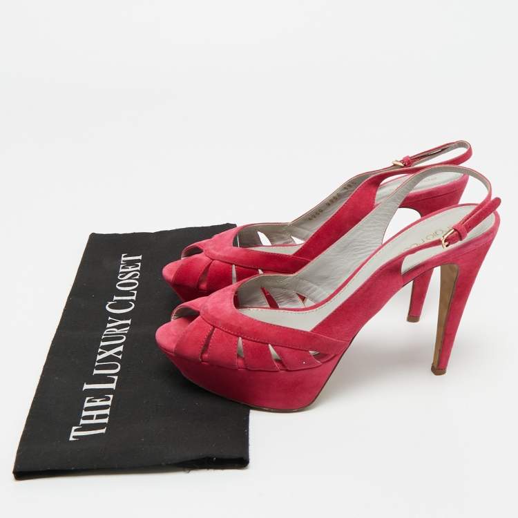 Pre Owned Sergio Rossi Pink Suede Platform Slingback Sandals Size 38.5