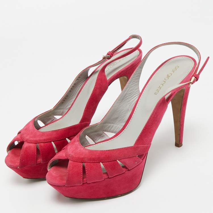Pre Owned Sergio Rossi Pink Suede Platform Slingback Sandals Size 38.5