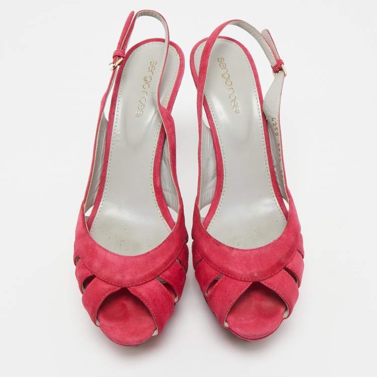 Pre Owned Sergio Rossi Pink Suede Platform Slingback Sandals Size 38.5