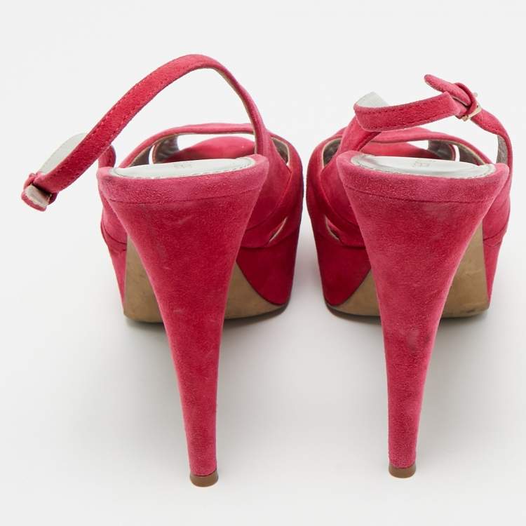 Pre Owned Sergio Rossi Pink Suede Platform Slingback Sandals Size 38.5