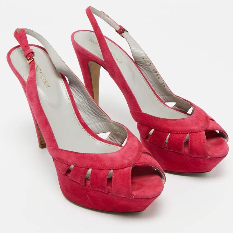 Pre Owned Sergio Rossi Pink Suede Platform Slingback Sandals Size 38.5