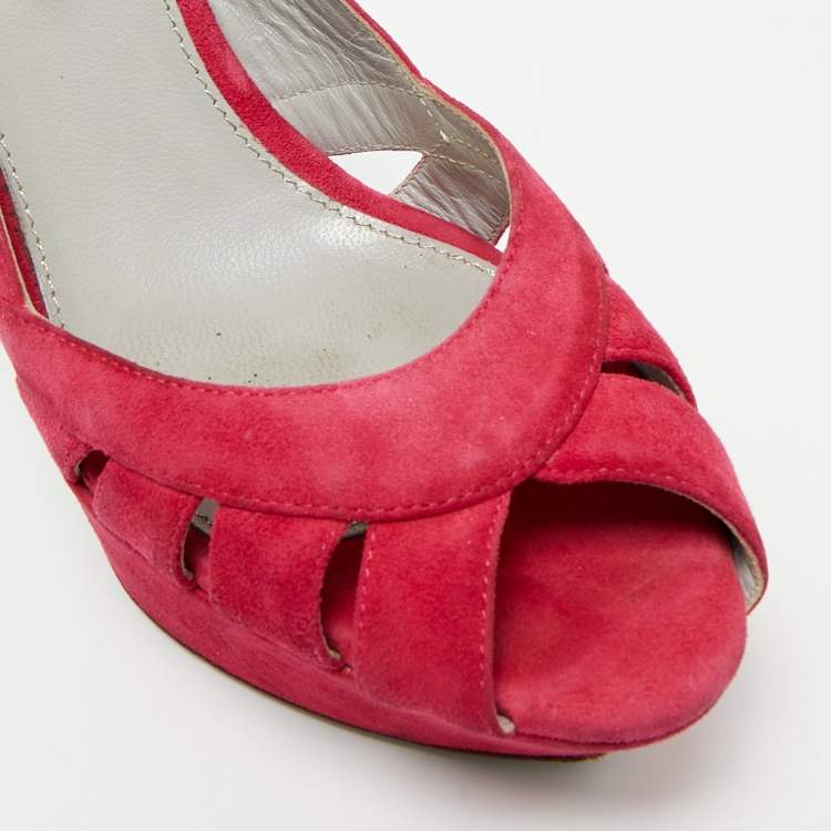 Pre Owned Sergio Rossi Pink Suede Platform Slingback Sandals Size 38.5