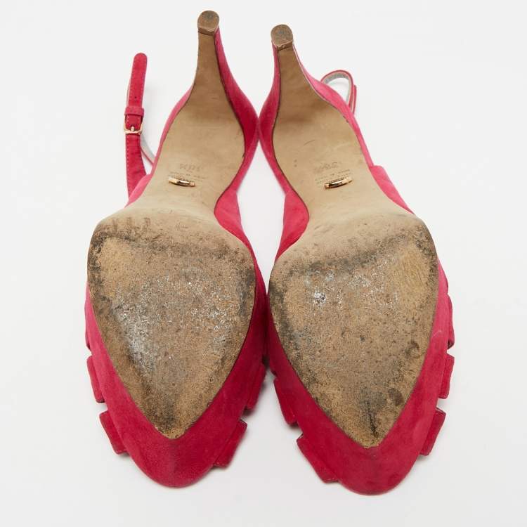 Pre Owned Sergio Rossi Pink Suede Platform Slingback Sandals Size 38.5
