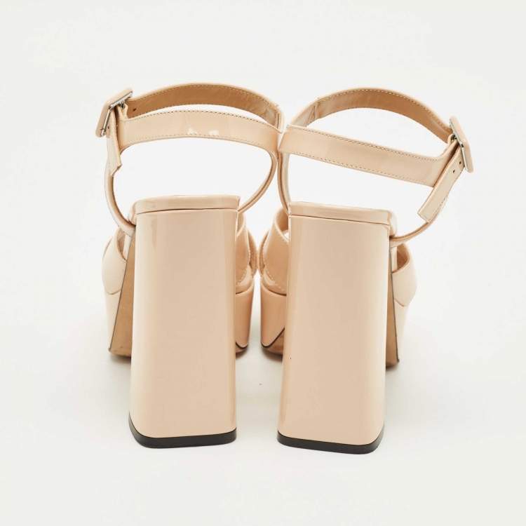 Pre Owned Sergio Rossi Beige Patent Leather Crisscross Ankle Strap Sandals Size 37