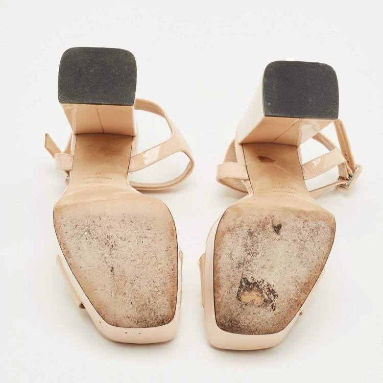Pre Owned Sergio Rossi Beige Patent Leather Crisscross Ankle Strap Sandals Size 37