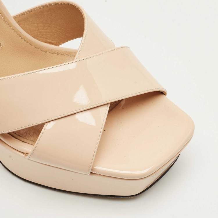 Pre Owned Sergio Rossi Beige Patent Leather Crisscross Ankle Strap Sandals Size 37