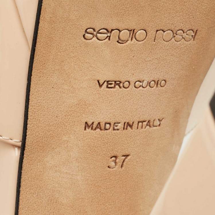 Pre Owned Sergio Rossi Beige Patent Leather Crisscross Ankle Strap Sandals Size 37