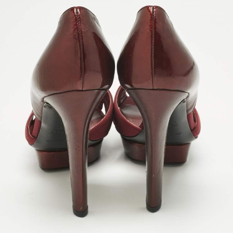 Pre Owned Sergio Rossi Burgundy Patent Leather and Satin Crisscross Platform Pumps Size 38
