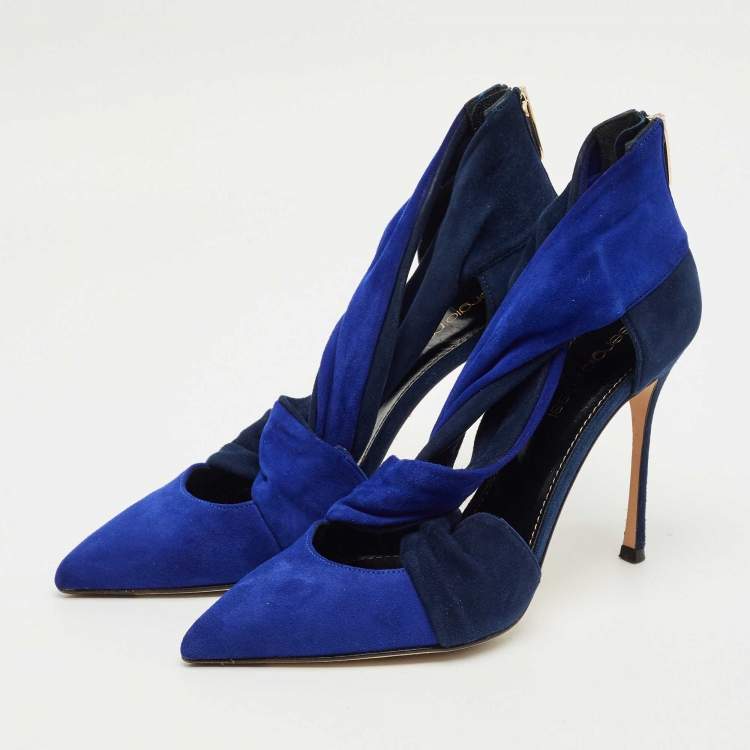Pre Owned Sergio Rossi Blue/Navy Blue Suede Cut Out Pumps Size 36.5