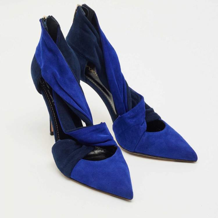 Pre Owned Sergio Rossi Blue/Navy Blue Suede Cut Out Pumps Size 36.5