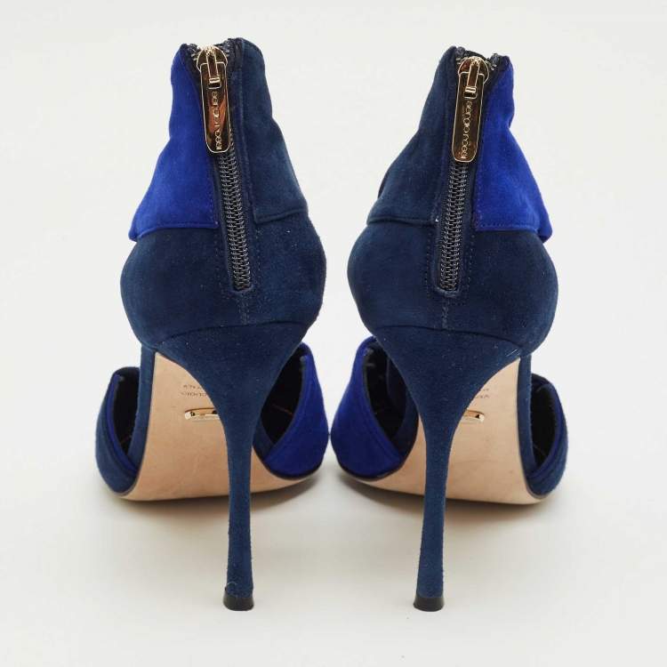 Pre Owned Sergio Rossi Blue/Navy Blue Suede Cut Out Pumps Size 36.5