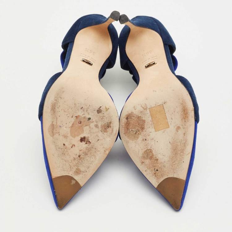 Pre Owned Sergio Rossi Blue/Navy Blue Suede Cut Out Pumps Size 36.5