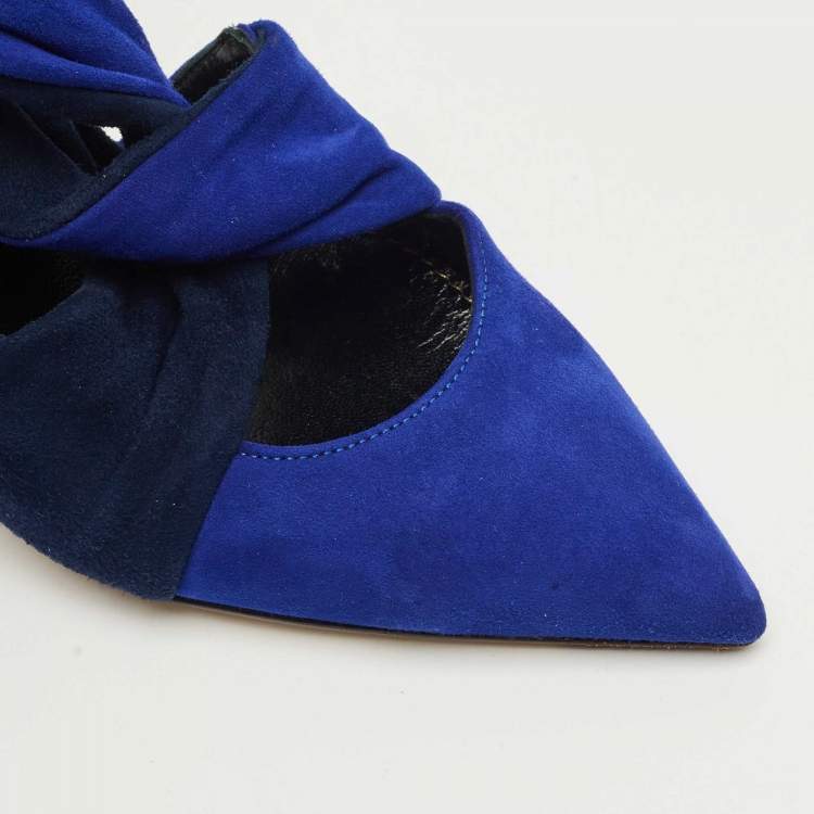 Pre Owned Sergio Rossi Blue/Navy Blue Suede Cut Out Pumps Size 36.5